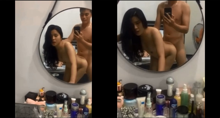 Fucking a beautiful student in front of the mirror